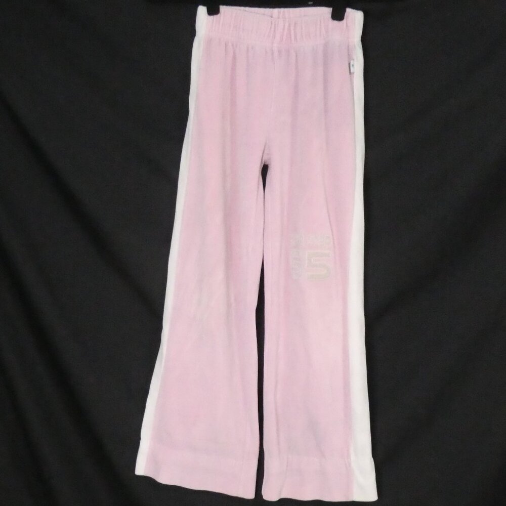 BONGO | medium | Pink Velour Sweatpants | Side White Stripes | 4 Grey Star Back